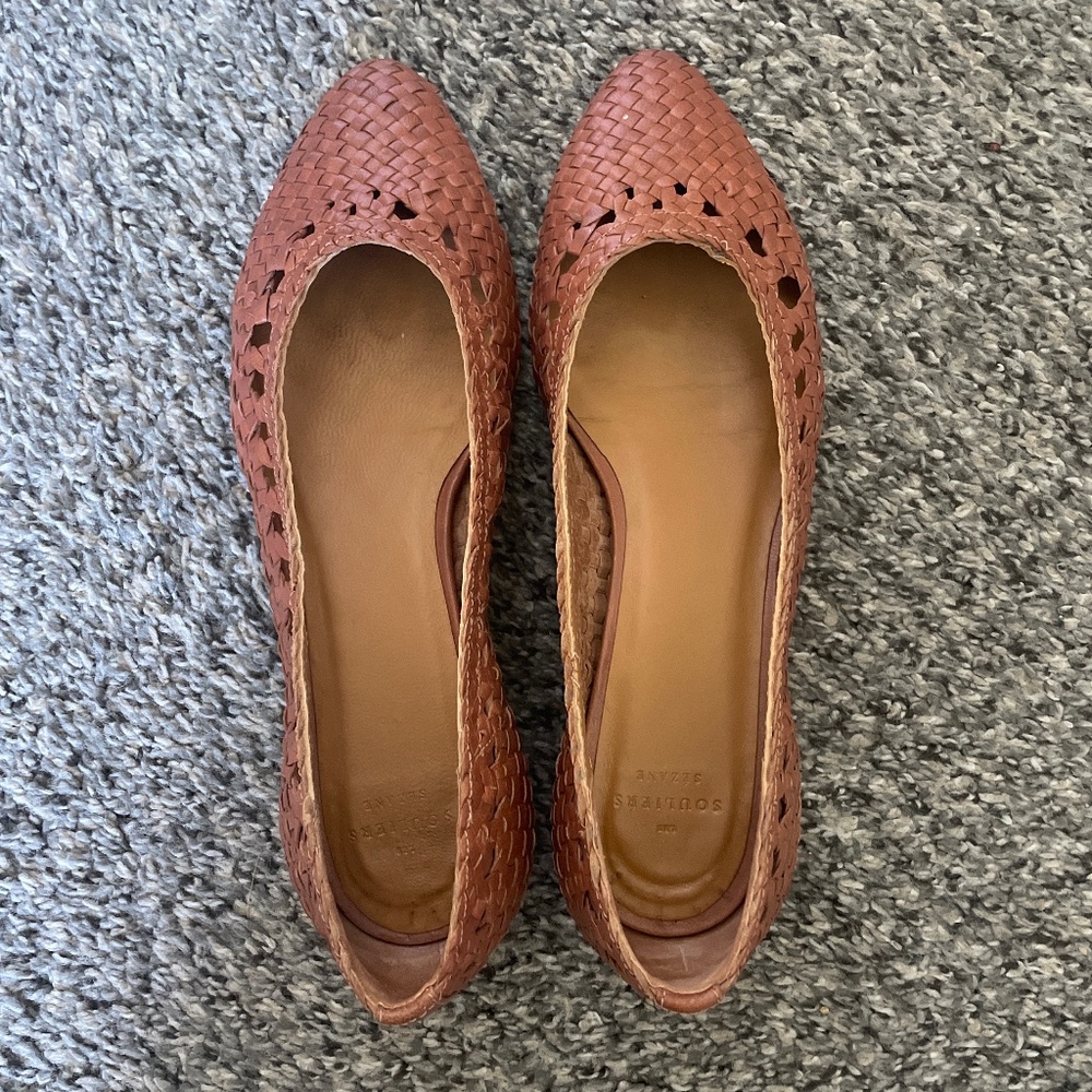 Sezane Anya Low Ballerinas Camel Smooth Braid - Size 9